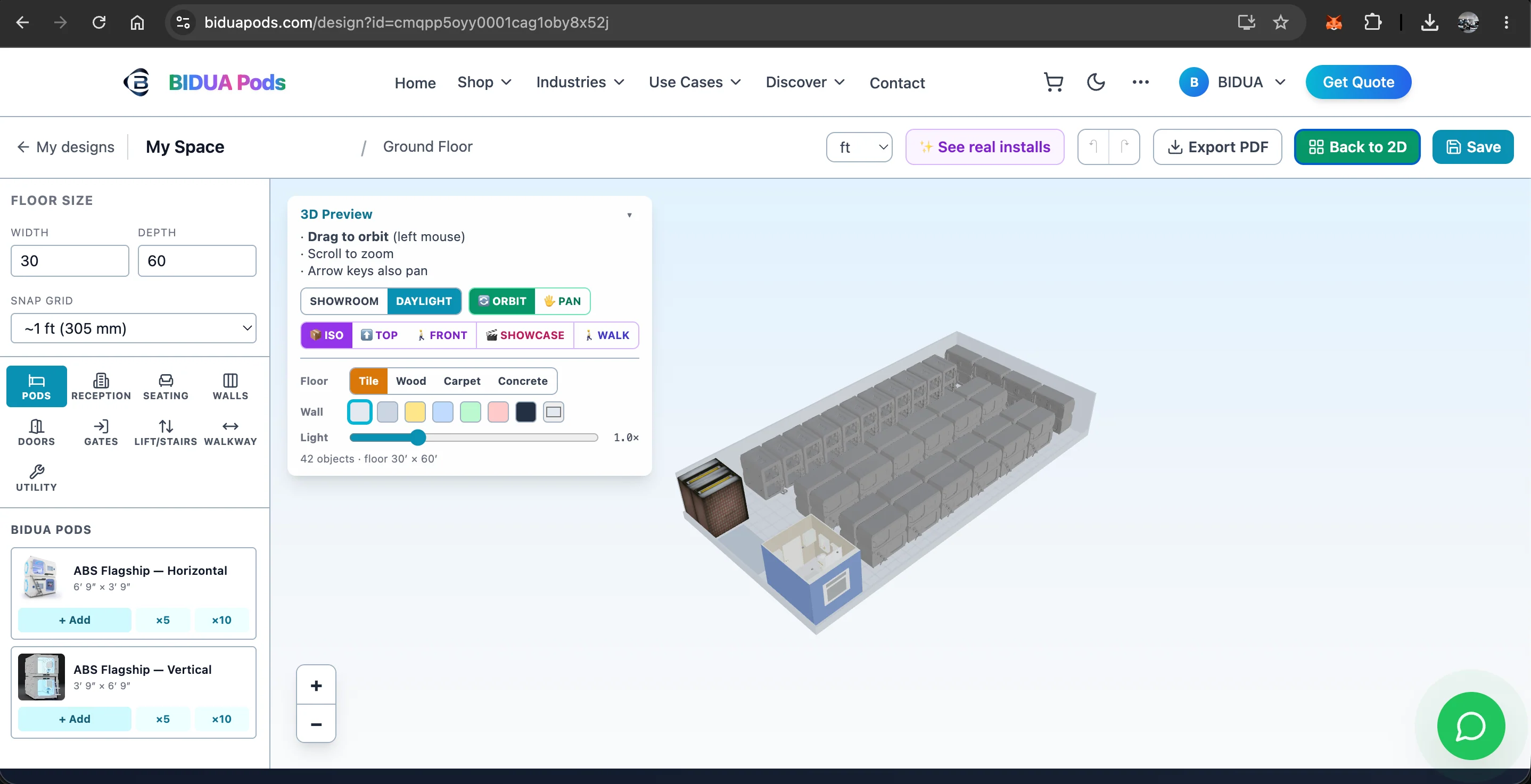 BIDUA 3D space planner — example layout 2