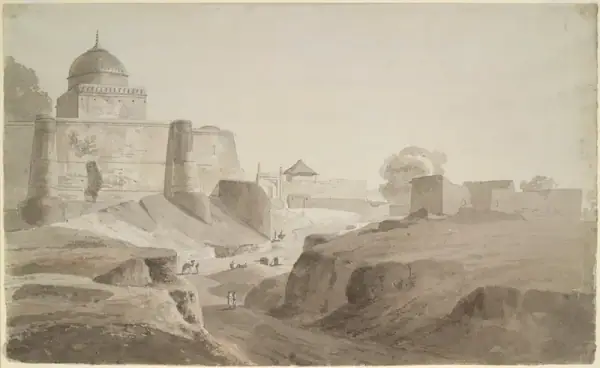 Wash drawing of Sambhal Jama Masjid by Thomas & William Daniell (1789), Sambhal