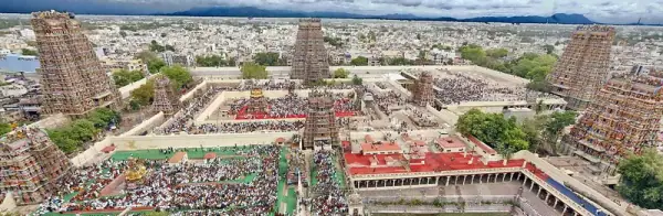 Madurai Meenakshi temple aerial, Madurai Meenakshi